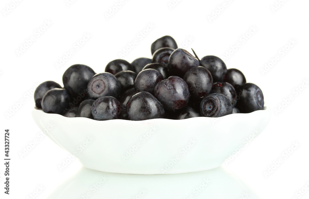 ripe blueberries in white bowl isolated on white ripe blueberries in white bowl isolated on white