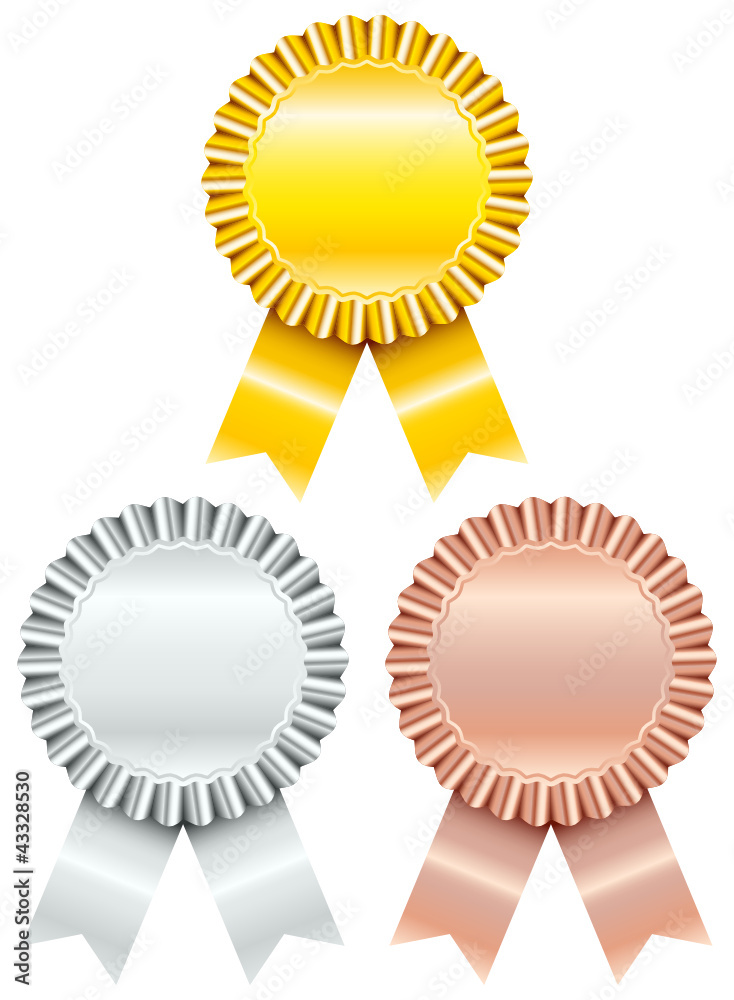 Award Badges Golden/Silver/Bronze Ribbon Stock Vector | Adobe Stock