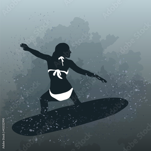 Vector illustration of woman surfing