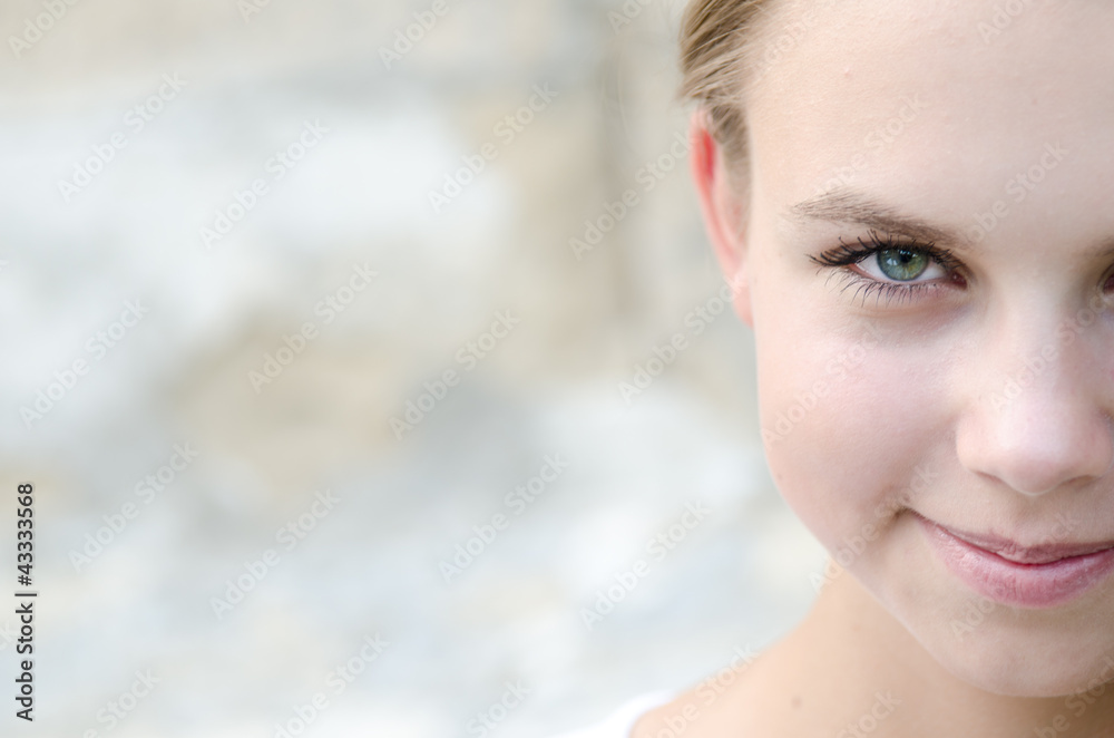 Portrait of half face beautiful young woman.Outdoor. Portrait of half face beautiful young woman.Outdoor.