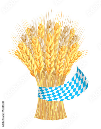 Sheaf of wheat ears with ribbon in bavarian colors