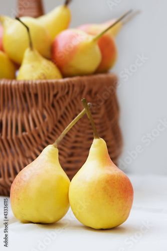 Some yellow pears in basket