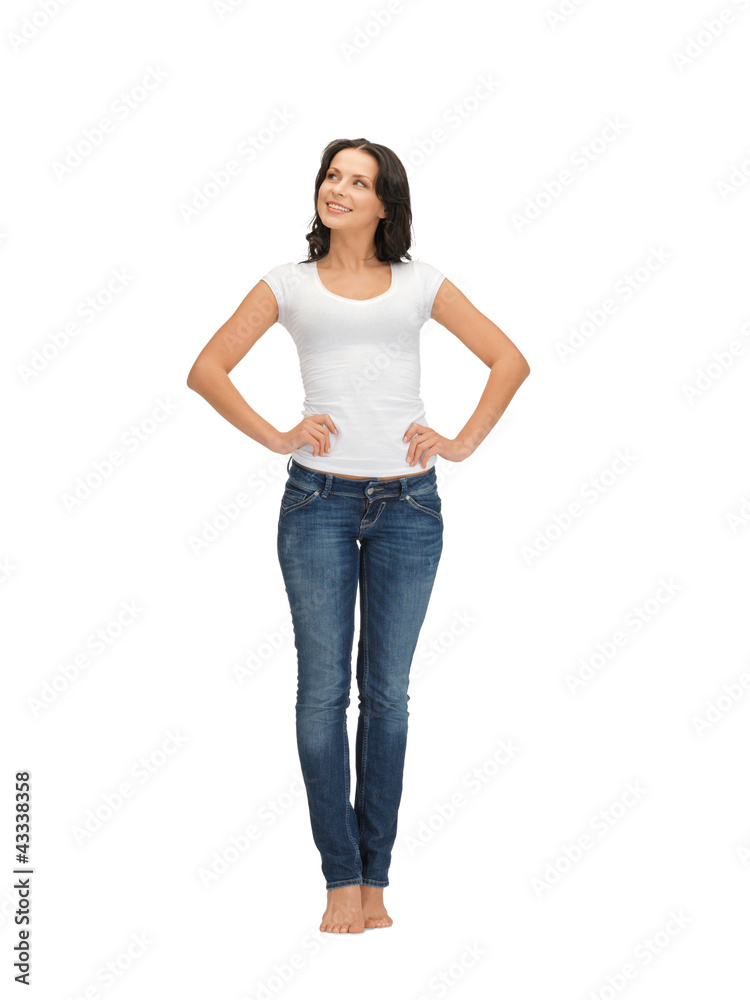 woman in blank white t-shirt woman in blank white t-shirt