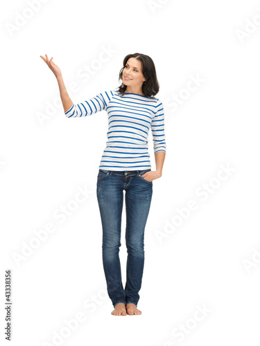 woman in casual clothes showing direction