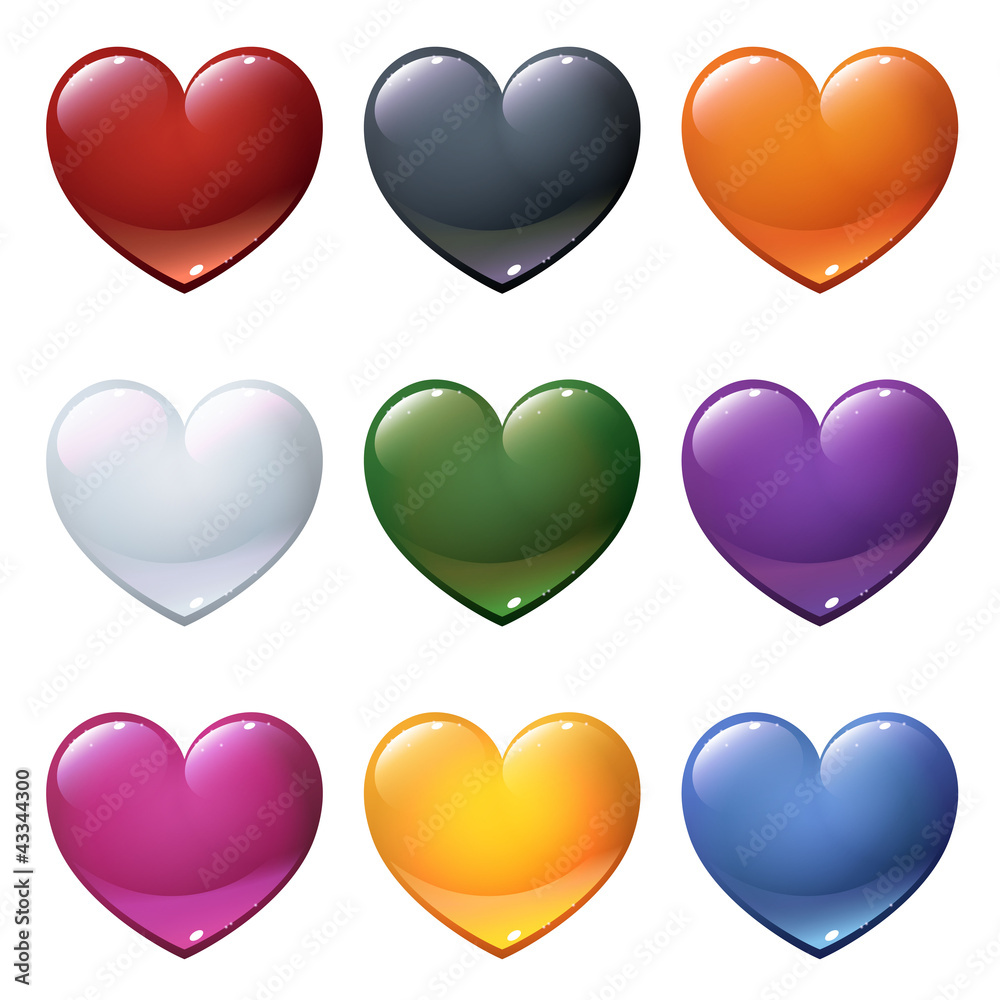 Colorful Assortment of Precious Glossy Hearts