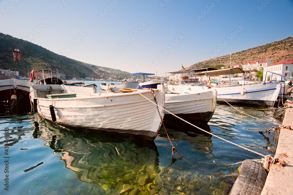Boats in the harbor city Baloklava. Crimea