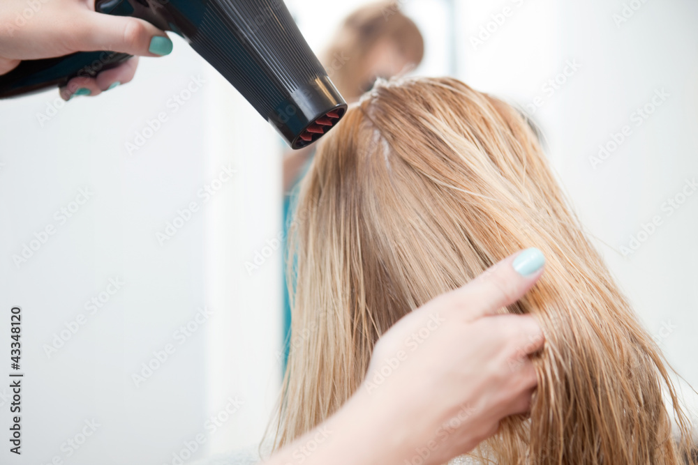 Fototapeta premium Stylist Drying Womans Hair