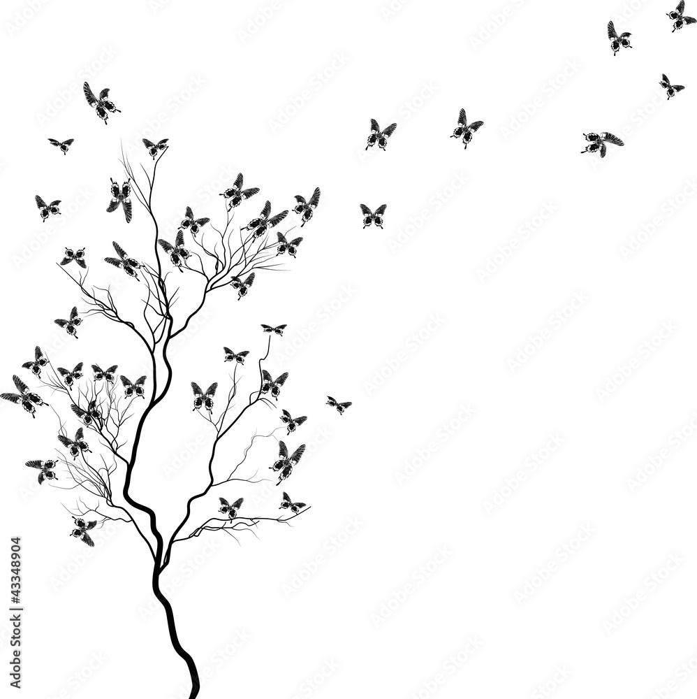 Fototapeta premium tree with black butterflies
