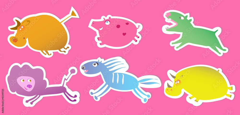 set of labels with funny cartoon animals set of labels with funny cartoon animals