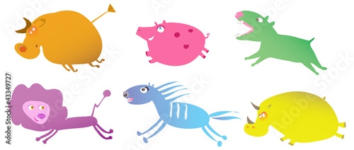 set of funny running cartoon animals