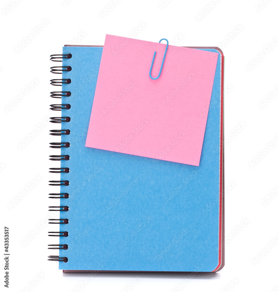 Blue notebook with notice papers