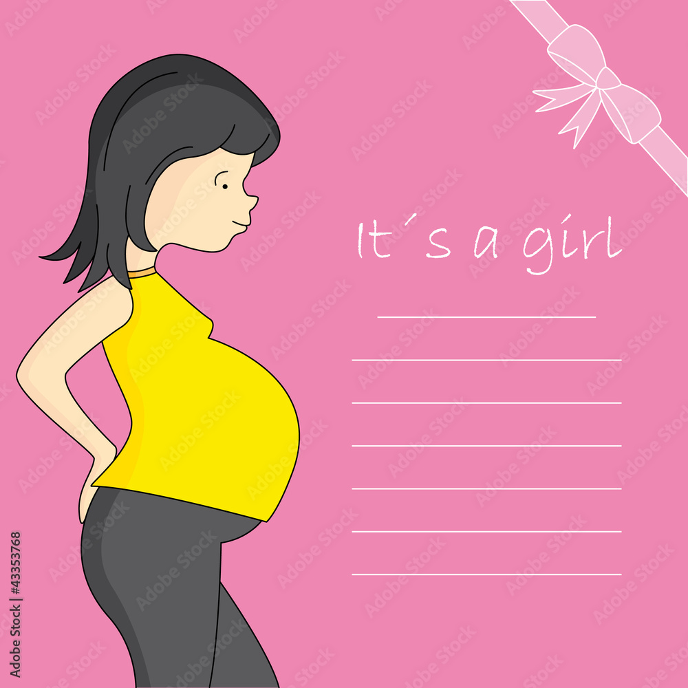 Tarjeta nacimiento bebe niña. Mujer emmbarazada Tarjeta nacimiento bebe niña. Mujer emmbarazada