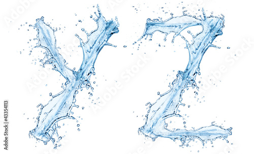 Water splashes letters isolated on white background