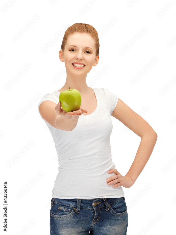 teenage girl with green apple teenage girl with green apple