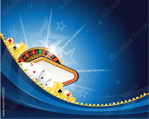 Photography Abstract casino background with roulette and playing cards