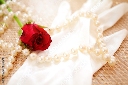rose and pearls with vintage glove