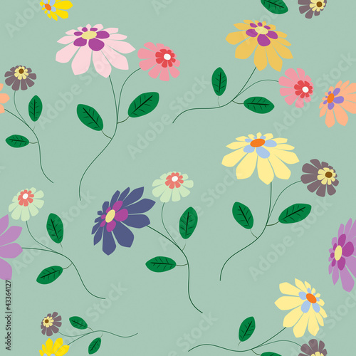 Elegant seamless from colorful flowers illustration on blue back