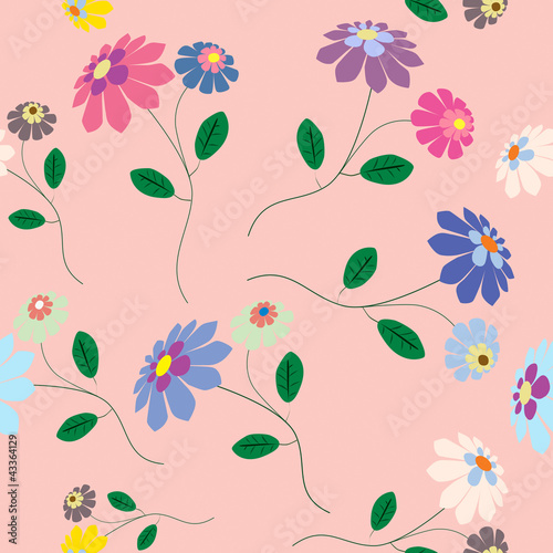 Romantic seamless from colorful flowers illustration on pink bac