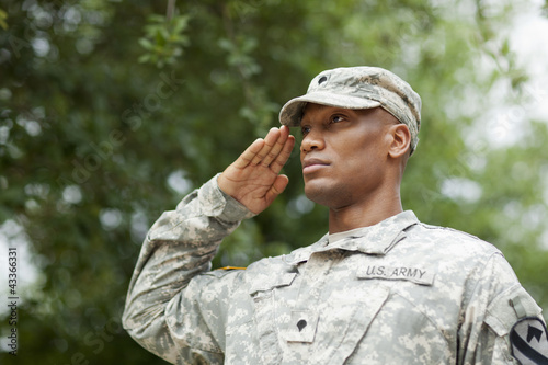 Black soldier saluting photo