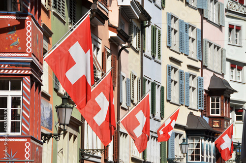 Old street in Zurich decorated with 