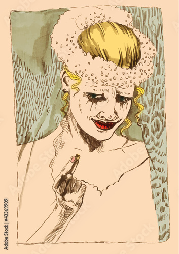 hand drawing illustration converted into vector : Sad bride