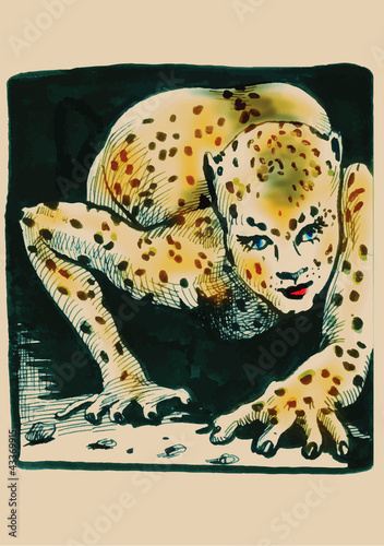 hand drawing illustration converted into vector : leopard lady