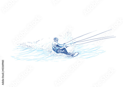 hand drawing converted into vector : water ski (racer)