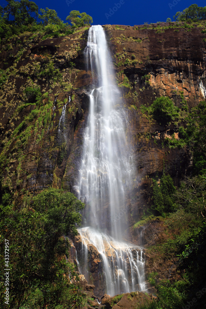 giant tropical waterfall, Bambarakanda Falls, Sri Lanka