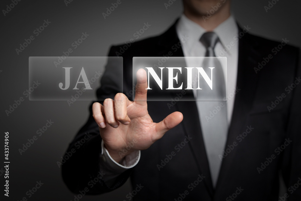 Geschäftsmann trifft Entscheidung - ja oder NEIN Geschäftsmann trifft Entscheidung - ja oder NEIN