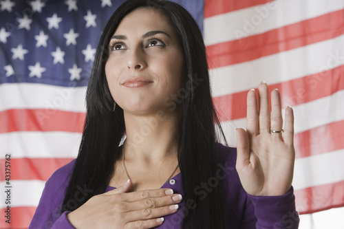 Turkish woman swearing the Pledge of Allegiance photo