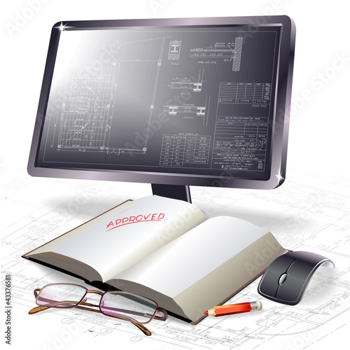 Architectural background with a monitor
