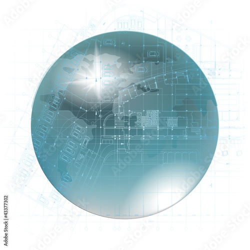 Conceptual architectural background with a globe