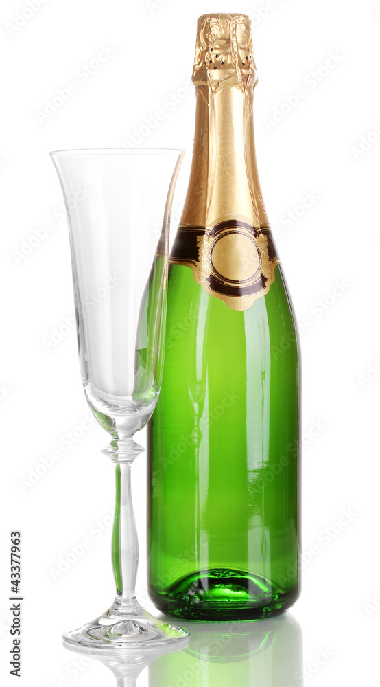 Bottle of champagne and goblet isolated on white Bottle of champagne and goblet isolated on white