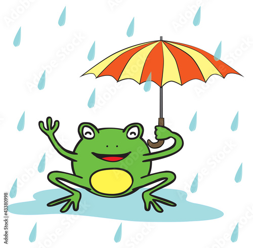 Happy frog in the middle of rain