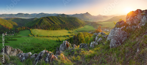 Landscape with rocky mountains at sunset in Slovakia