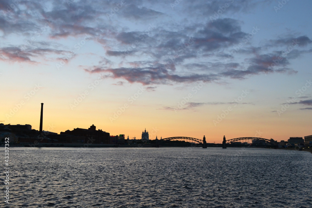 Neva river at sunset, St.Petersburg