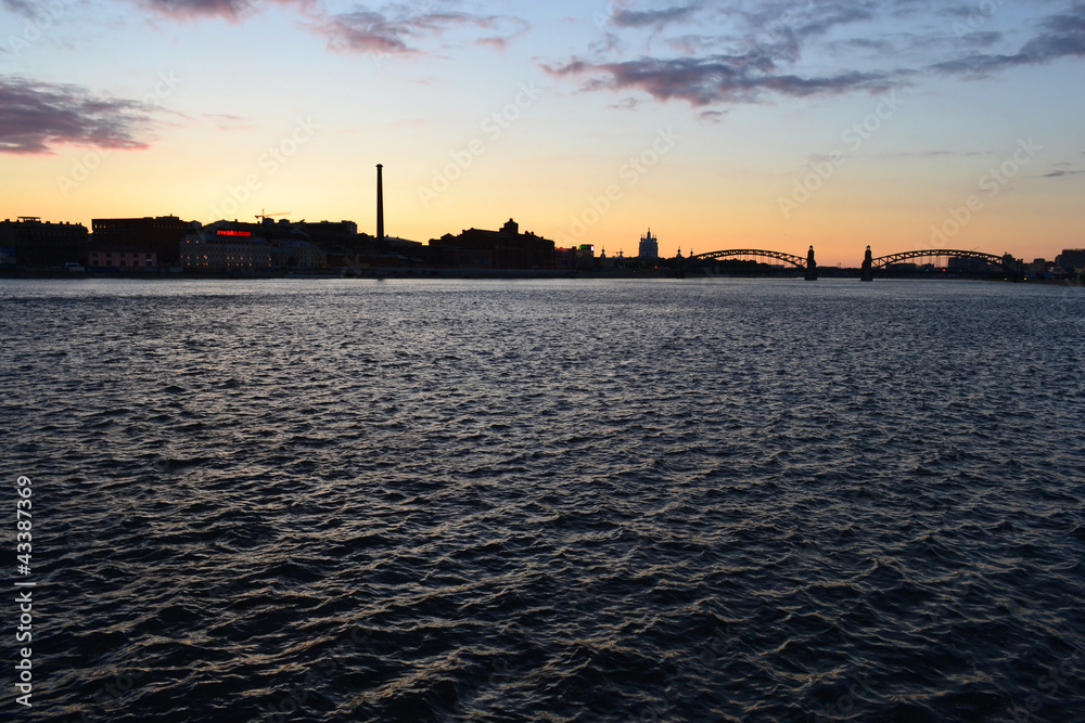 Neva river at sunset, St.Petersburg