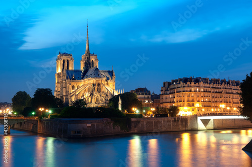 Notre Dame at night in Paris.