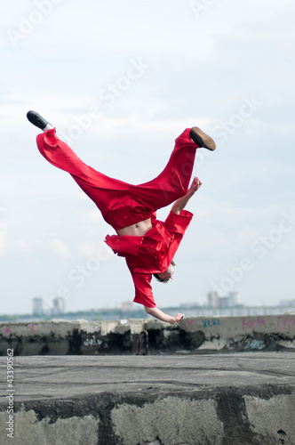 Wushoo man in red practice martial art photo