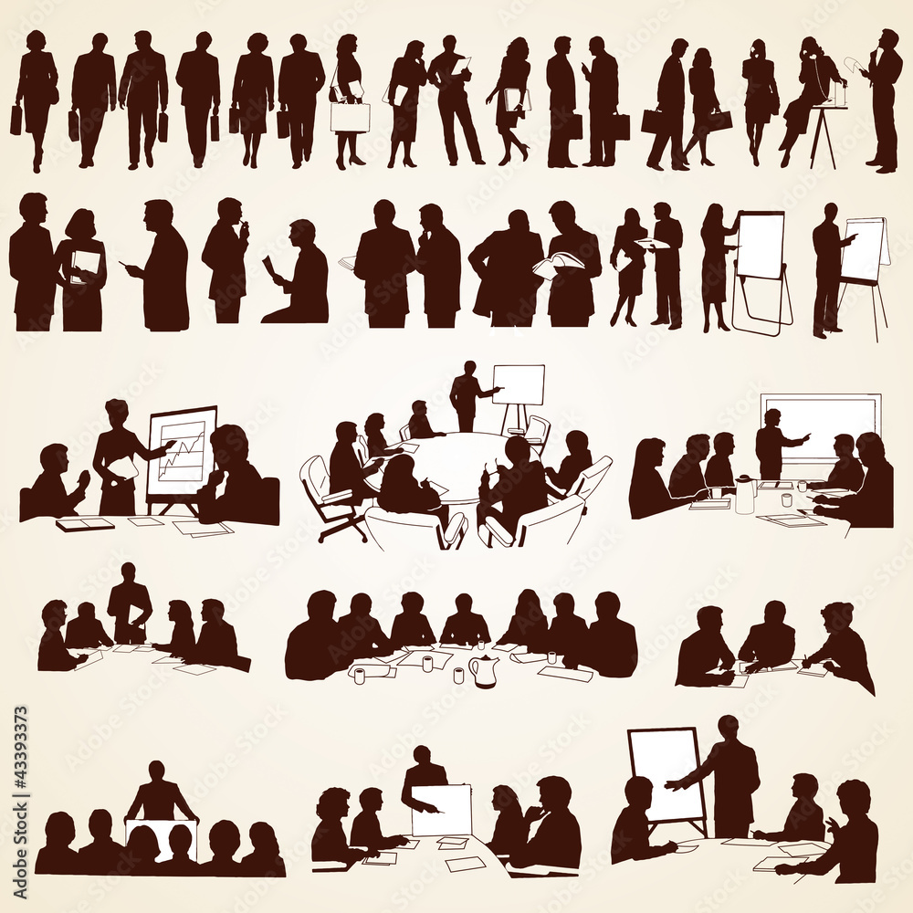 Business People Silhouettes Vector, pack of various situations