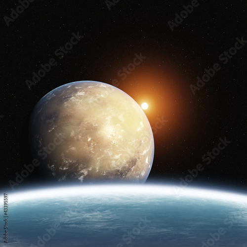 Wallpaper Mural Rising Desert Planet with Earth and Sun Torontodigital.ca