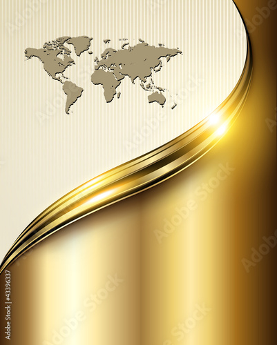 Business background gold with world map.