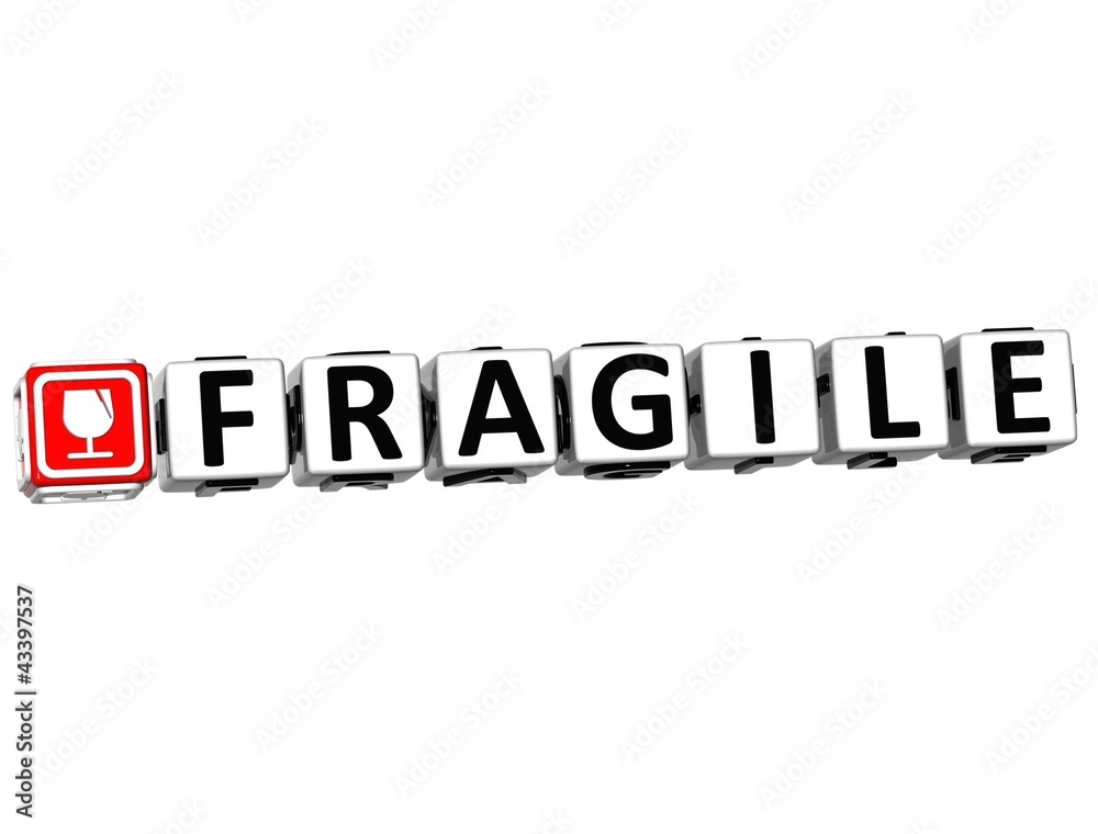 3D Fragile Button Click Here Block Text