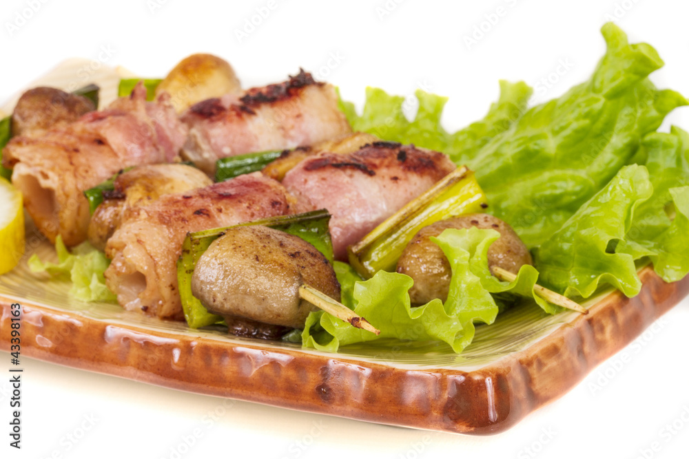 Bacon wrapped grilled Scallops with mushrooms and bacon Bacon wrapped grilled Scallops with mushrooms and bacon