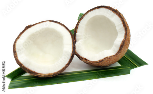 Fresh Coconut with green leaves