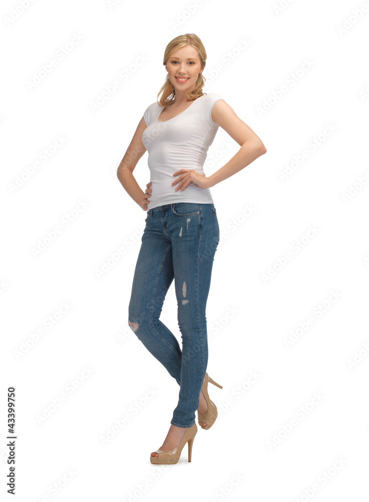 woman in blank white t-shirt woman in blank white t-shirt