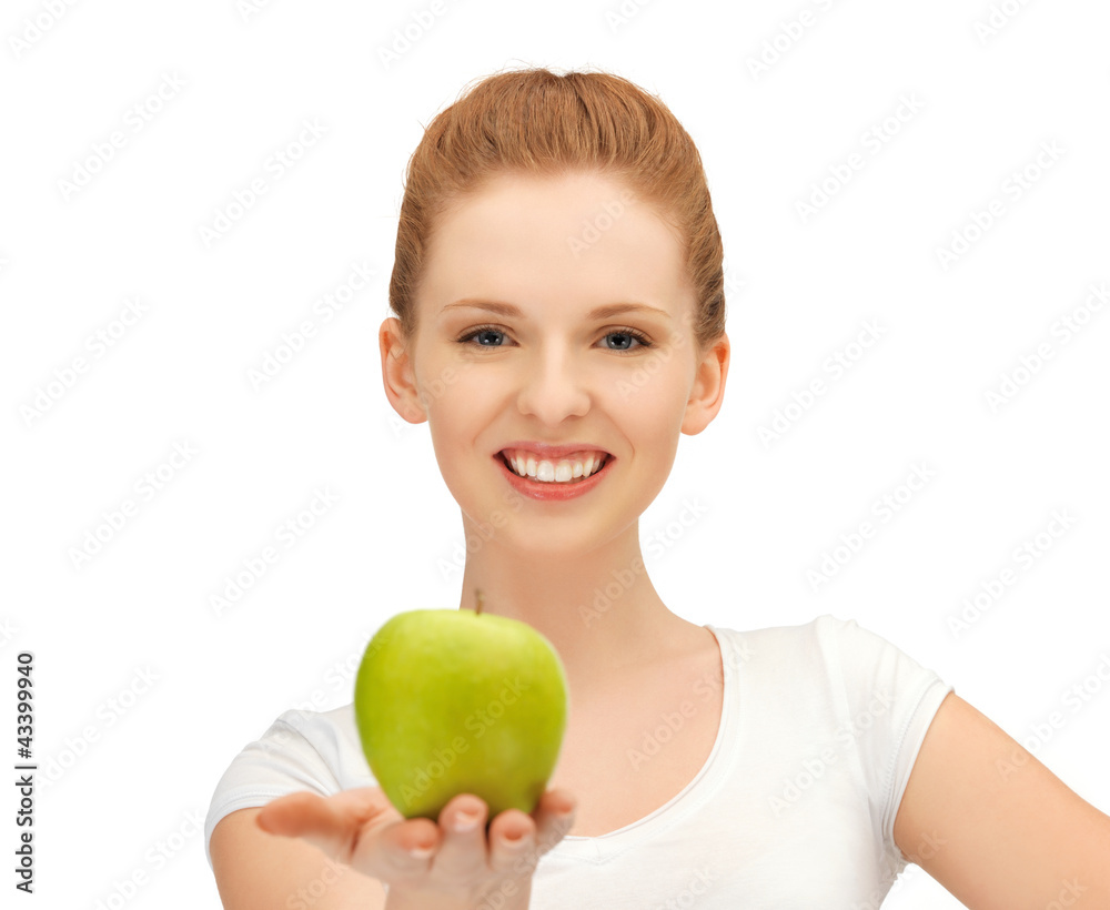 teenage girl with green apple teenage girl with green apple