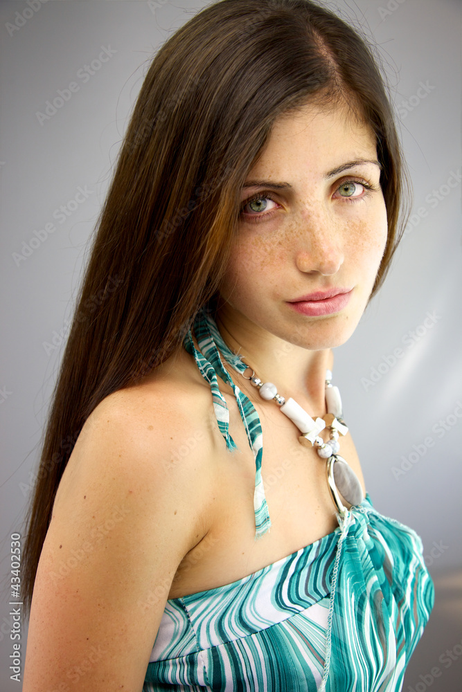Medium shot of beautiful serious female model Medium shot of beautiful serious female model