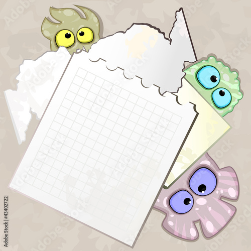 Pieces of paper with bizarre creatures