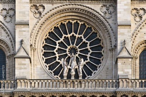 Stained facade window of Notre Dame